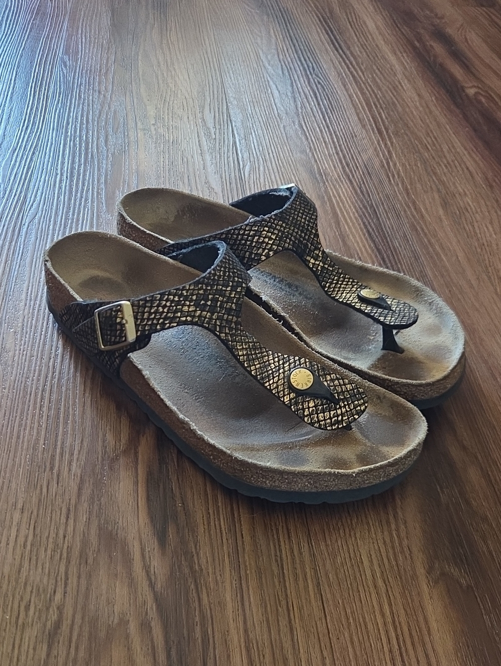 Birkenstock Brown Textured Thong Sandals with Buckle